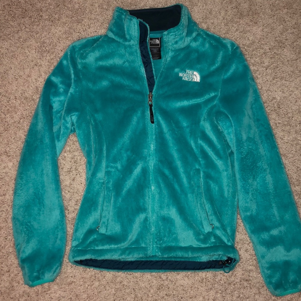 Turquoise fuzzy North Face Jacket